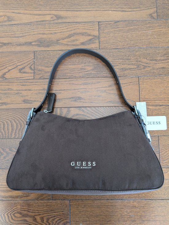 Guess Handbags - GUESS Chocolate Brown Faux Suede Shoulder Bag